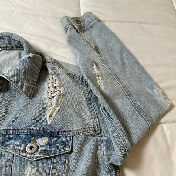 VTG Highway Women’s Punk Rock Faded Blue Denim Distressed Jean Jacket Size M - Picture 4 of 8